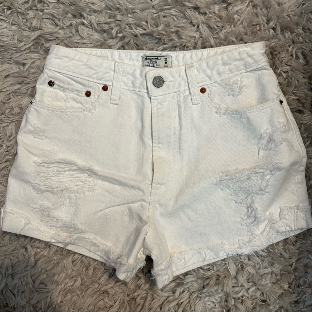 Abercrombie High Rise White Denim Shorts